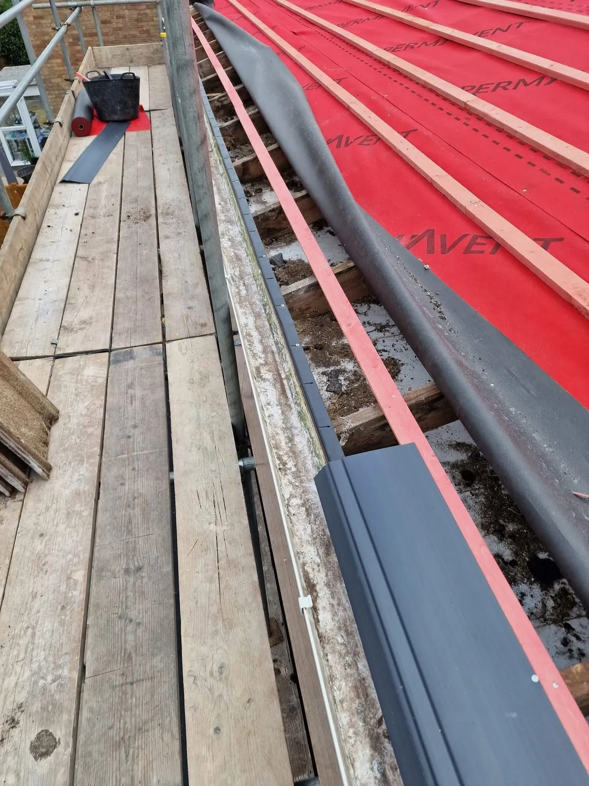 Breathable membrane and battens fitted during a re-roof in Ilfracombe